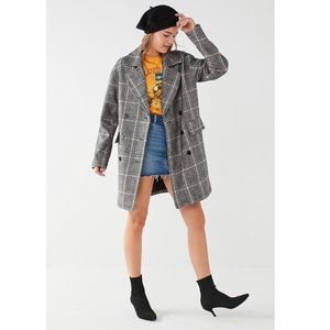 Urban outfitters grey plaid coat